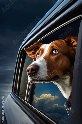 Dog Sticking Head Out Driving Car Window, generative ai © Fatih Nizam