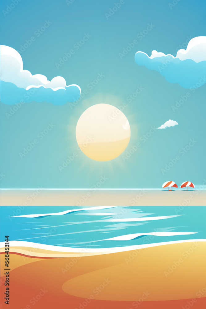 Vector summer beach party with sun and sky at daytime. ia generate,