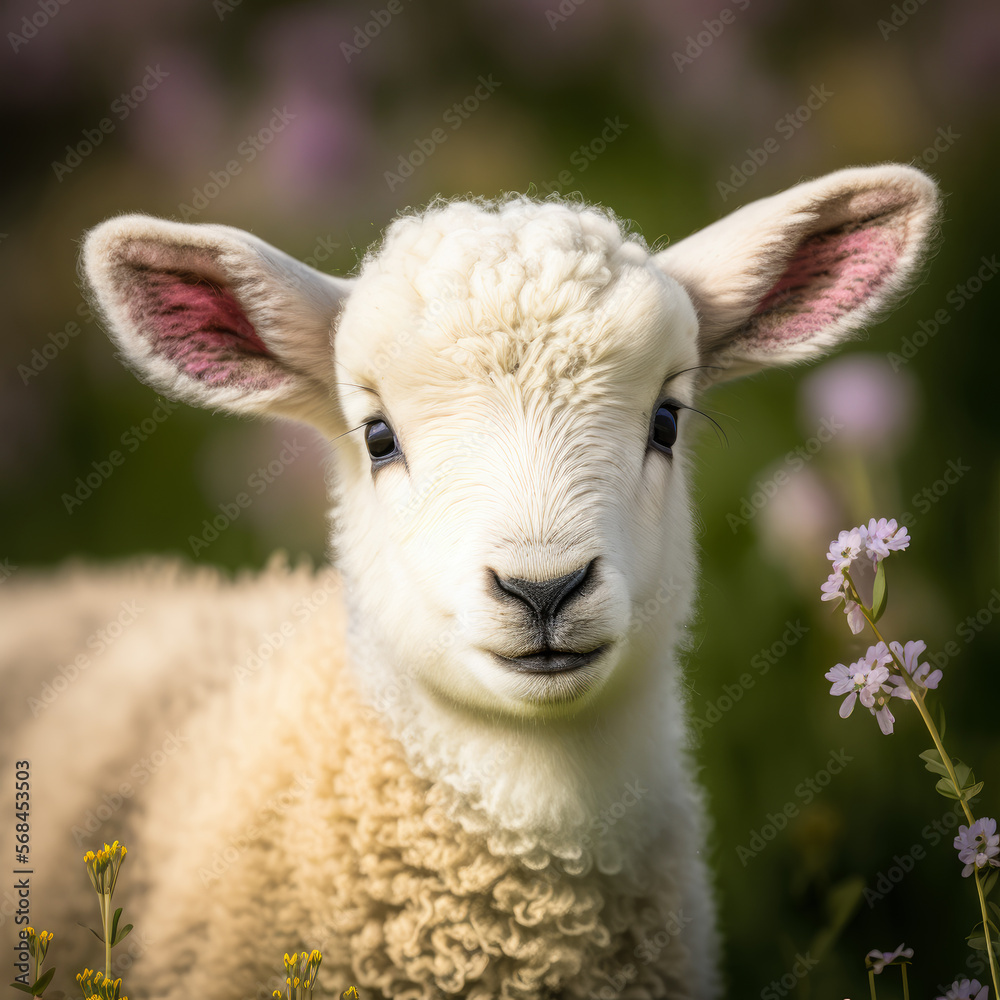 Spring Lamb-Baby Sheep Portrait -Generative AI