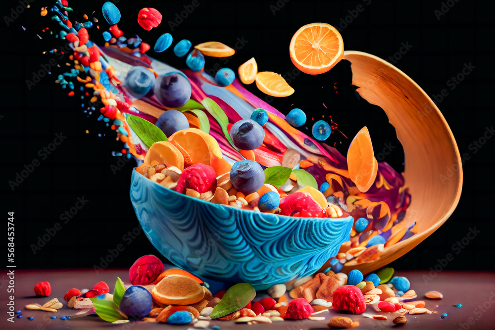 Variety of Colorful Nuts and Seeds in Bowl. Generative AI.