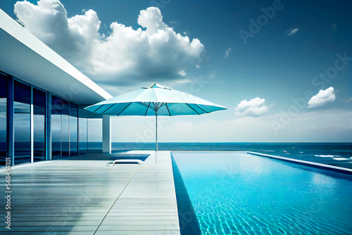 Villa with swimming pool.  A luxury home.  Generative AI. © EwaStudio