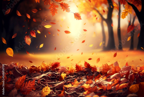 Autumn colorful bright leaves swinging in a tree in autumnal park, Autumn colorful background, fall backdrop , generative ai © Fatih Nizam