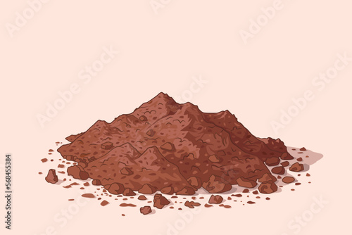 Big pile of earth. Vector illustration. Design element for garden and vegetable garden, agriculture, farm. Fertile loose soil for growing plants. Stones and geology. poster drawing style. Building
