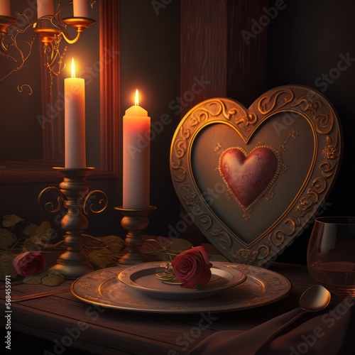 A heart's desire: A romantic candlelit dinner background for your St. Valentine's Day showcase AI generation