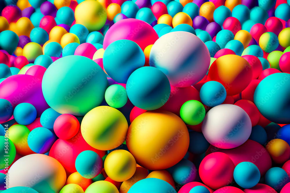 Abstract multi-colored spheres. Modern background design. Bubble trendy template. Generative AI. Abstract multi-colored spheres. Modern background design. Bubble trendy template. Generative AI.