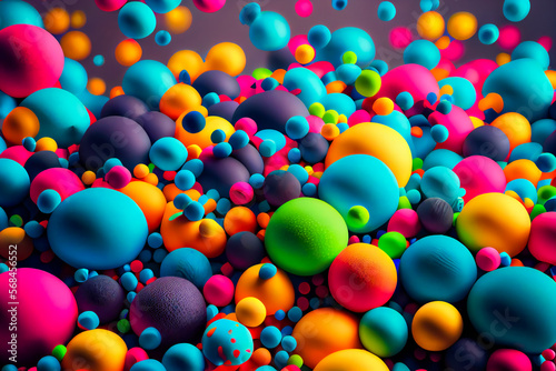 Abstract multi-colored spheres.  Modern background design.  Bubble trendy  template.  Generative AI.