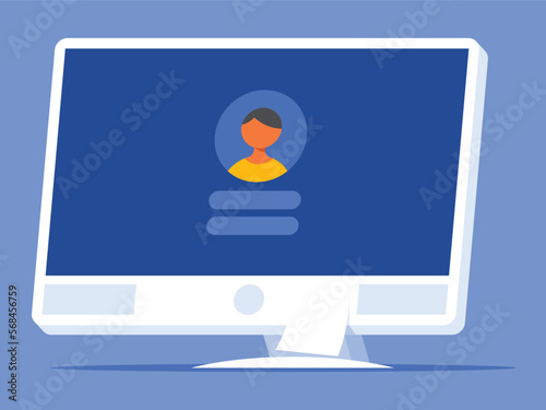 Computer with login window. PC. Vector graphics