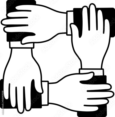 Collaboration cooperation partnership team teamwork business financial hand Semi-Solid Black and White