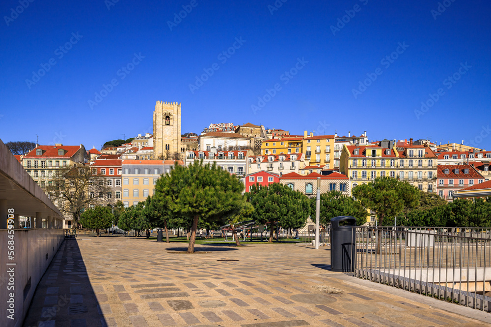 Skyline of the old town, Alfama district in Lisbon, old houses, narrow streets historic old town Portugal. simply a great city