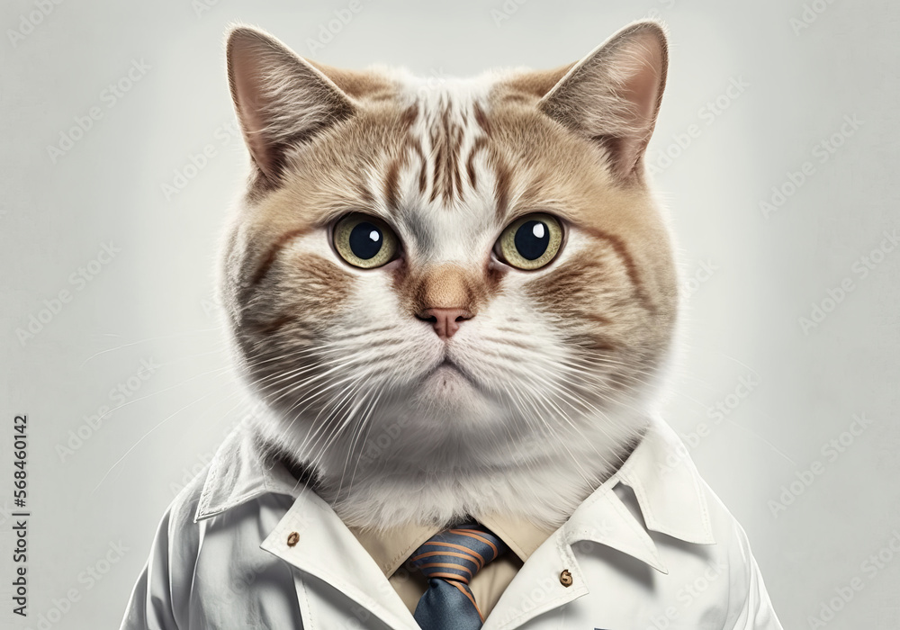 Portrait of a cat in a doctor medical uniform. generative ai