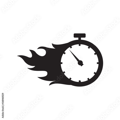stopwatch logo and fire abstract silhouette vector design