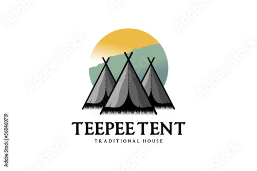 Teepee tent logo design, traditional tent house symbol vector illustration