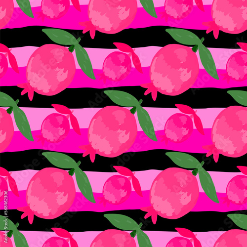 Hand drawn pomegranate fruit seamless pattern. Botanical fruits wallpaper.