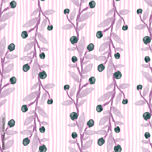 Seamless pattern with berry branches. Hand drawn wild berries floral wallpaper.