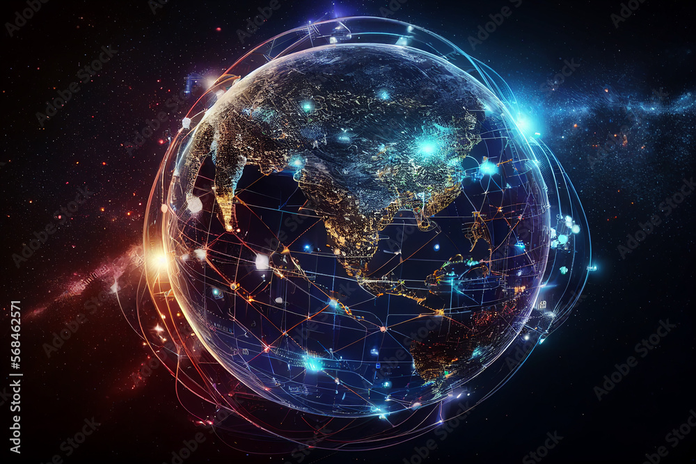 Concept of digital and satellite technologies. Planet earth as internet business and communication technologies.. Concept of digital and satellite technologies. Planet earth as internet business and communication technologies..