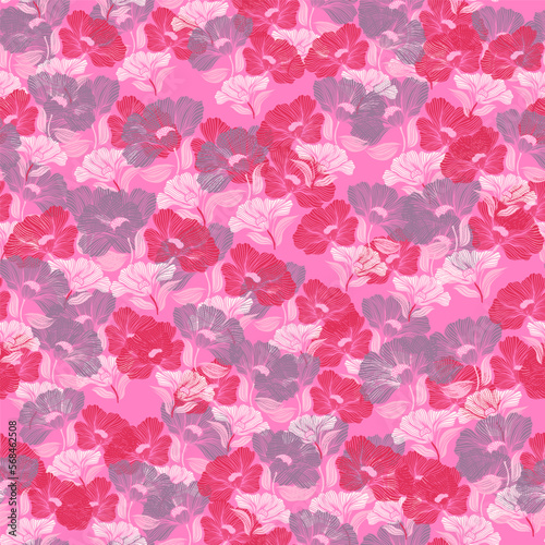 Delicate floral vintage outline endless background. Abstract flower line seamless pattern.