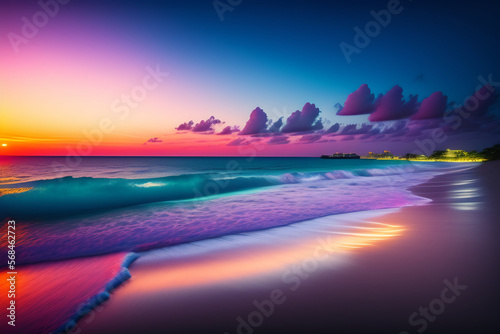 Sunset over the beach illustration AI