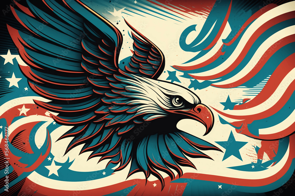 usa american flag creative patriotic background with bald eagle design ...