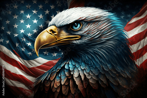 usa american flag creative patriotic background with bald eagle design new quality universal colorful joyful memorial independence day holiday stock image illustration wallpaper, generative ai