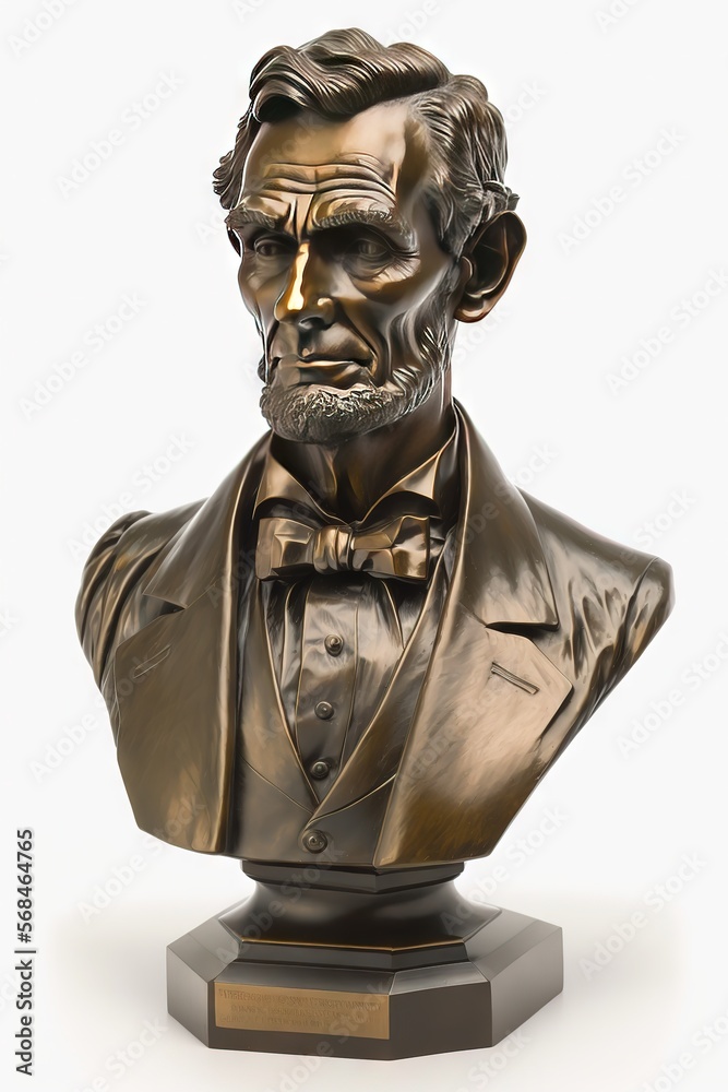 Obraz premium Abraham Lincoln Chrome Bronze Statue Bust, President's day, generative AI