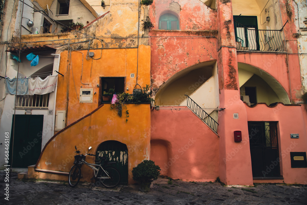 Colorful houses and tiny narrow streets on Procida Island, Italy. Colorful houses and tiny narrow streets on Procida Island, Italy.