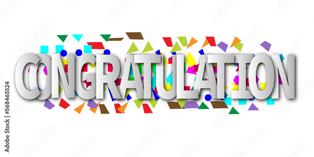 Congratulations 3d text with colorful paper confetti. Vector illustration.
