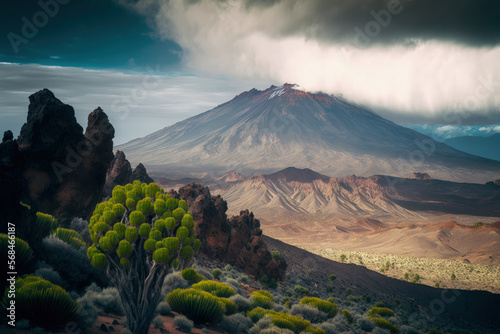 A cloudy day in Tenerife, Spain's Canary Islands' El Teide National Park. Generative AI