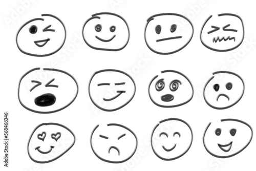 Emoticon doodles set. Vector hand drawn. Vector illustration