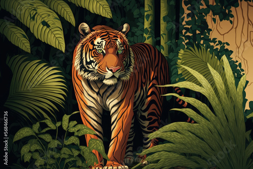 The endangered Sumatran tiger  Panthera tigris sumatrae  lives on the Indonesian island of Sumatra. Generative AI