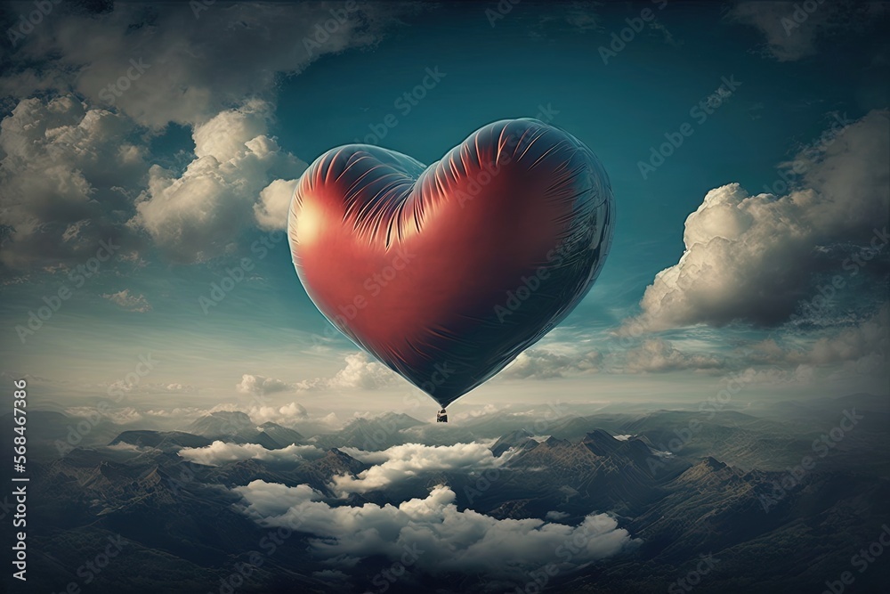 Fototapeta premium a heart-shaped balloon in the sky, generative artificial intelligence 
