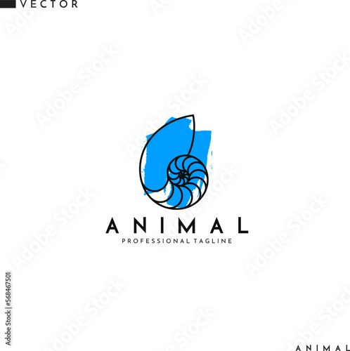 Nautilus logo. Abstract sign on blue hand drawn spot