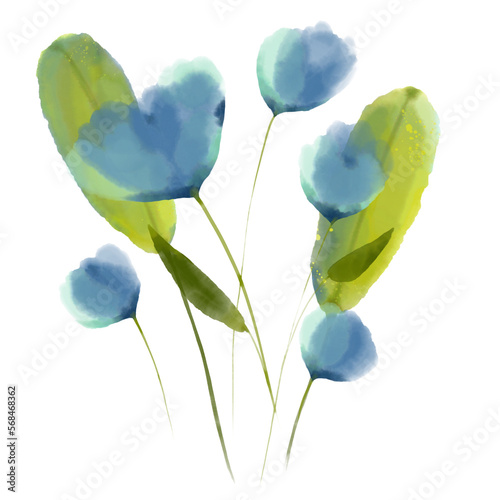 Fototapeta Naklejka Na Ścianę i Meble -  Abstract blue flowers, digital watercolor