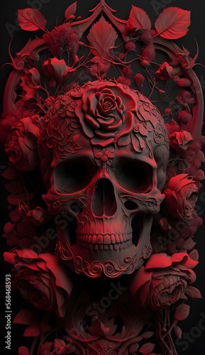 skull made of red roses