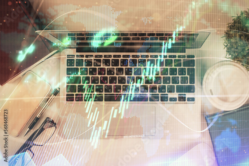 Wallpaper Mural Multi exposure of financial chart drawing over table background with computer. Concept of research. Top view. Torontodigital.ca