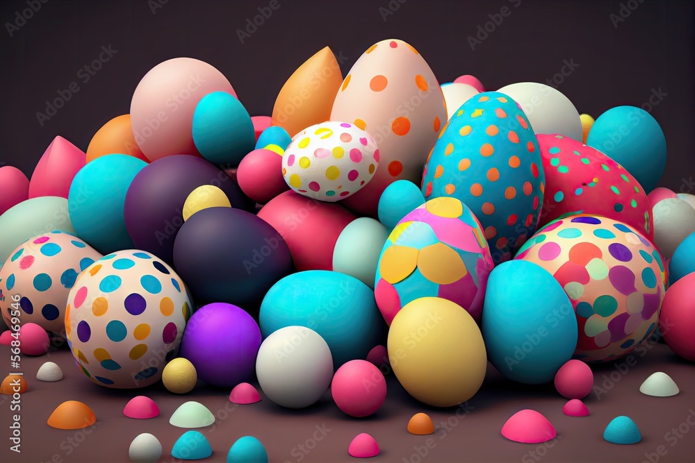 Сolorful bright Easter eggs. Christian holiday, vivid illustration. Generative AI