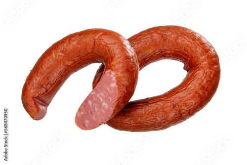 Smoked beef sausage isolated on a white background