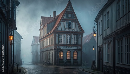 Fotografia, Obraz Stavanger centrum city in fog, generative artificial intelligence