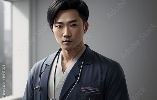  painting portrait of a Asian male Surgeon in outfit - Generative AI photo