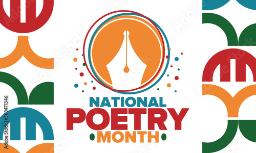 National Poetry Month in April. Poetry Festival in the United States and Canada. Literary events and celebration. Poster, card, banner and background. Vector illustration