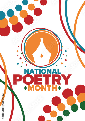 National Poetry Month in April. Poetry Festival in the United States and Canada. Literary events and celebration. Poster, card, banner and background. Vector illustration
