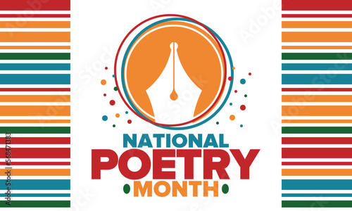 National Poetry Month in April. Poetry Festival in the United States and Canada. Literary events and celebration. Poster, card, banner and background. Vector illustration