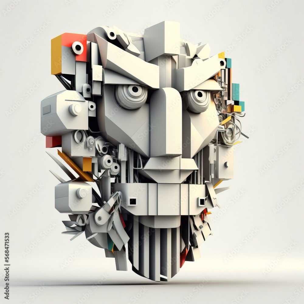 A cubist style robotic face illustration. Created with Generative AI A cubist style robotic face illustration. Created with Generative AI