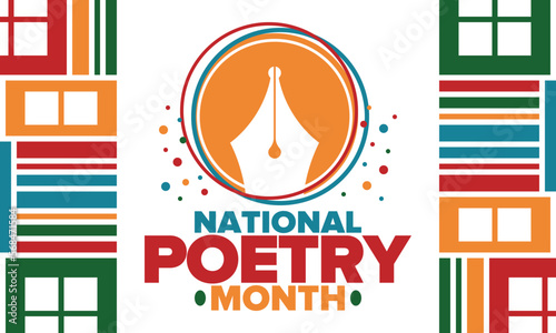 National Poetry Month in April. Poetry Festival in the United States and Canada. Literary events and celebration. Poster, card, banner and background. Vector illustration