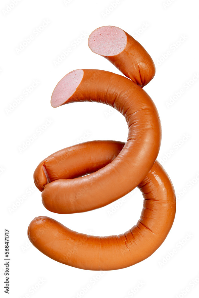 Boiled sausages, isolated on white background. Wiener Boiled sausages, isolated on white background. Wiener