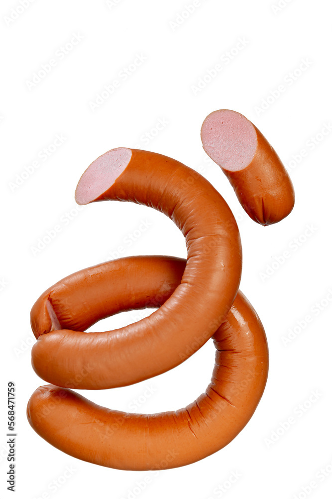 Boiled sausages, isolated on white background. Wiener Boiled sausages, isolated on white background. Wiener
