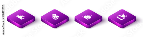 Set Isometric Metal rack with weight, Heart rate, Broken and Sweaty sleeveless t-shirt icon. Vector