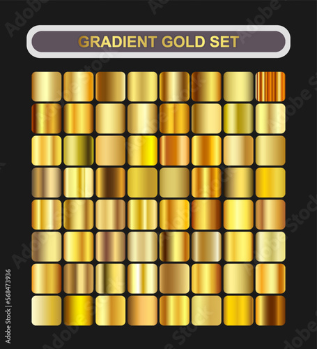 Fotografiet gold color gradient set, vector with various gold colors.