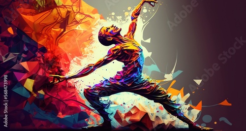 Colorful style background wallpaper silhouette of woman doing yoga dynamic poses generative ai