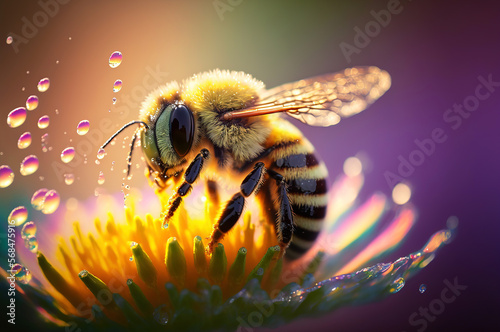 Generative AI illustration of Flying honey bee collecting pollen © Eduardo Lopez