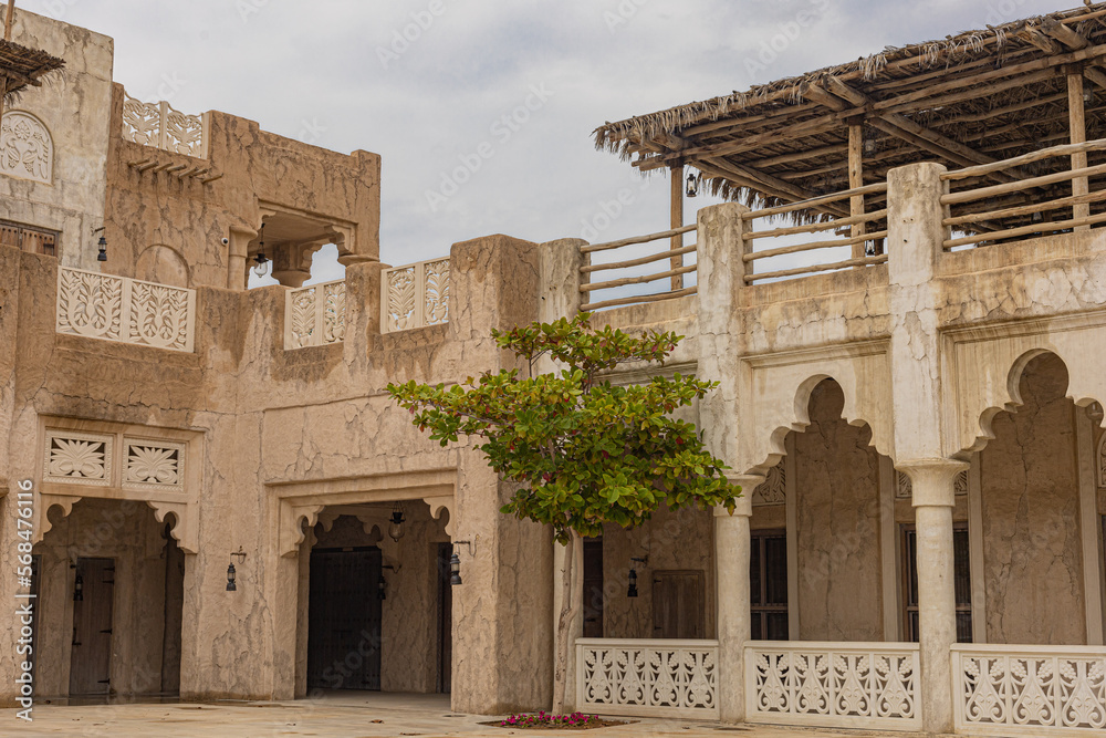 A historical building in Al Bastakiya, Historical district in Dubai Creek neighborhood . Travel and sightseeing journey concept